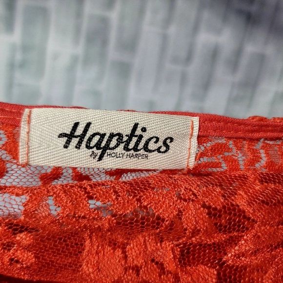 Haptics by Holly Harper Plus Size 1X Neon Coral Lace Cover Up Cardigan Popover - Picture 7 of 8